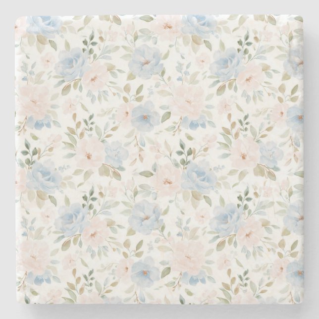 Romantic Blue Blush Pink Flowers Steinuntersetzer (Vorderseite)