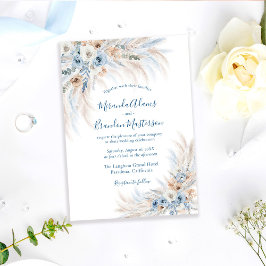 Romantic Blue Calligraphy Floral Boho Wedding Einladung