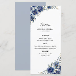 Romantic Blue Floral Botanical Wedding Menus Card Menükarte