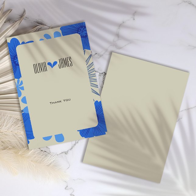 Romantic Blue Floral Wedding Danke Karte (Von Creator hochgeladen)