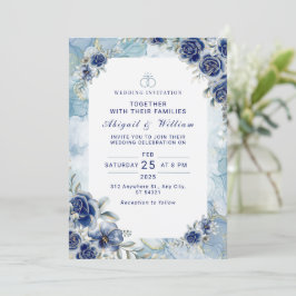Romantic Blue Flower Floral Wedding Invitation Einladung