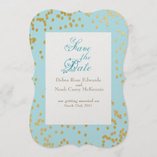 Romantic Blue Gold Confetti Save the Date Einladung