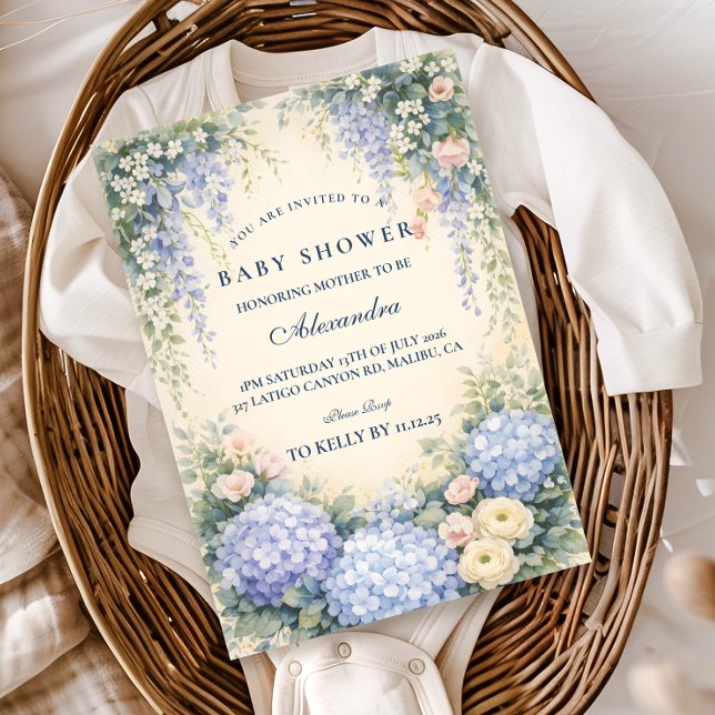 Romantic Blue Hydrangea Garden Baby Shower Einladung (Von Creator hochgeladen)