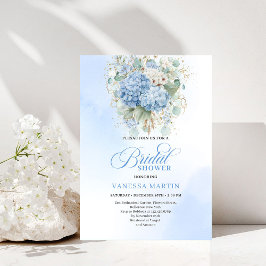 Romantic Blue Hydrangea Gold Floral Bridal Shower Einladung