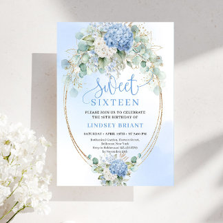 Romantic Blue Hydrangea Sweet Sixteen Invitation Einladung