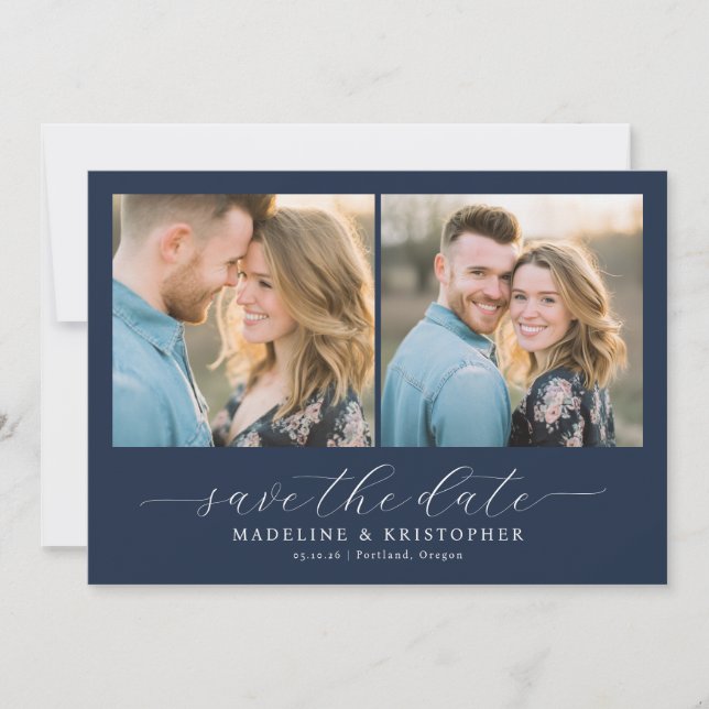 Romantic Blue Photo Save The Date (Vorderseite)