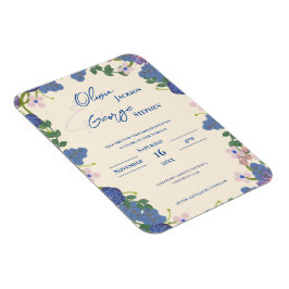 Romantic Blue Purple Floral Wedding Invitation Magnet