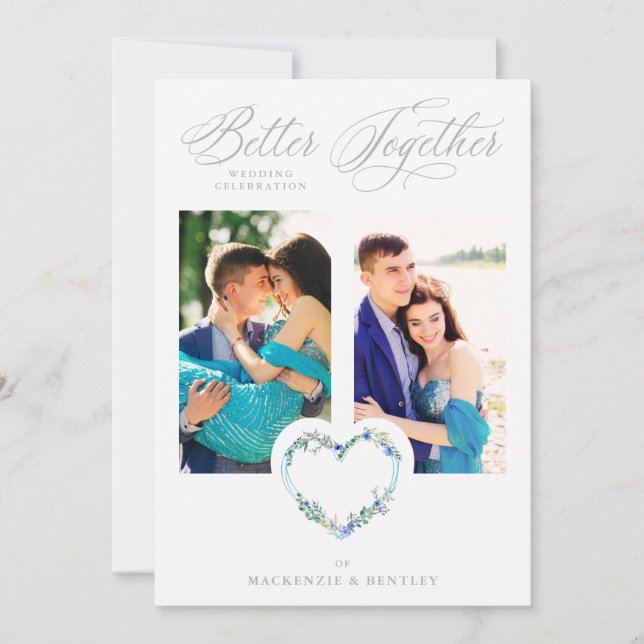 Romantic Blue Shades Grey Floral Heart 2 Photos (Vorderseite)