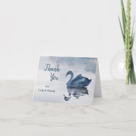 Romantic Blue Swan Wedding Dankeskarte