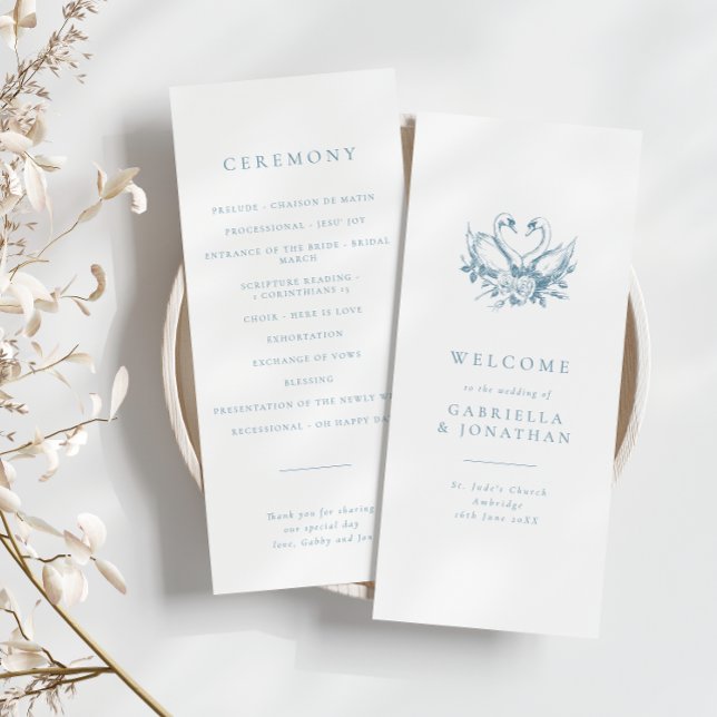 Romantic Blue Vintage Swans Wedding Program Programm (Von Creator hochgeladen)