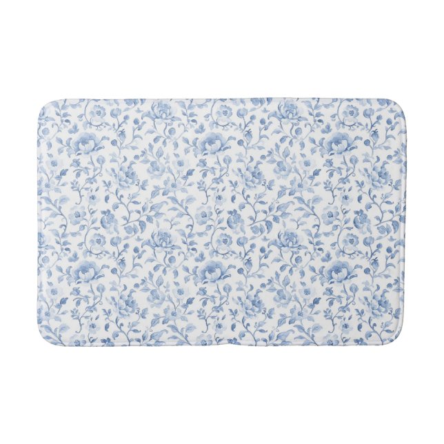 Romantic Blue White Floral  Badematte (Vorderseite)