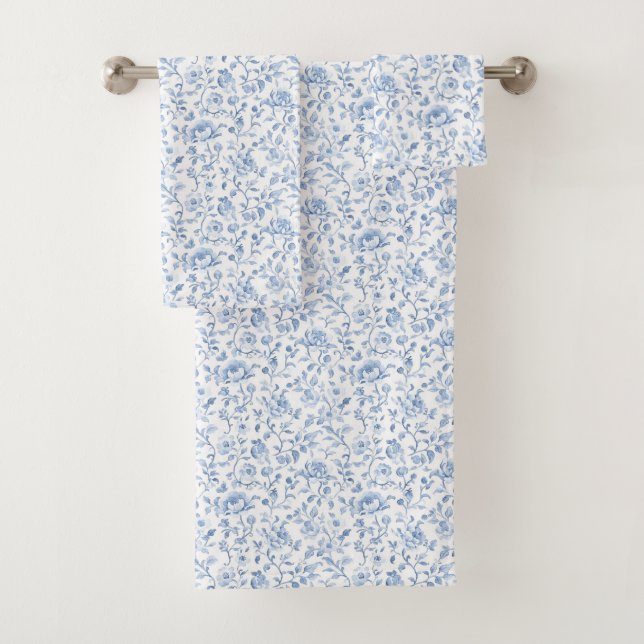 Romantic Blue White Floral  Badhandtuch Set (Insitu)