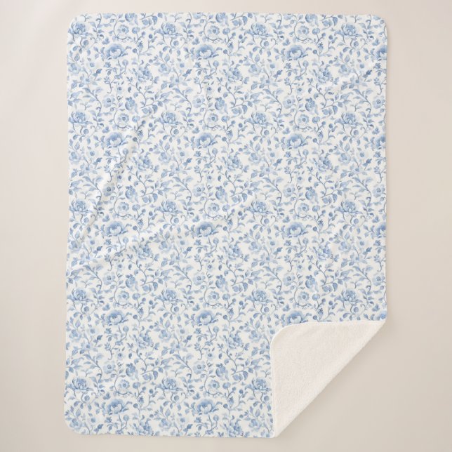 Romantic Blue White Floral  Sherpadecke (Vorderseite)