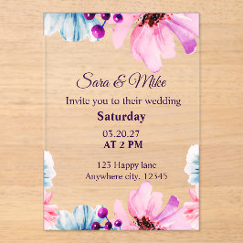 Romantic Blush & Blue Wedding Invitation Acryleinladungen