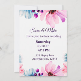 Romantic Blush & Blue Wedding Invitation Einladung