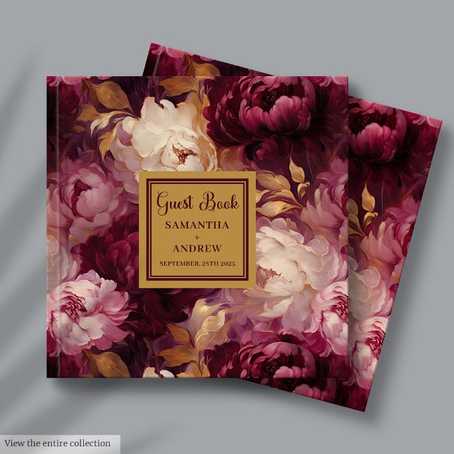 Romantic Blush Bourgogne Gold Mariage Livre d'hôte (Romantic Blush Burgundy Gold Wedding Guest Book Keepsake)