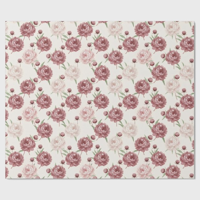 Romantic Blush & Burgundy Peony Floral Pattern Geschenkpapier (Flach)