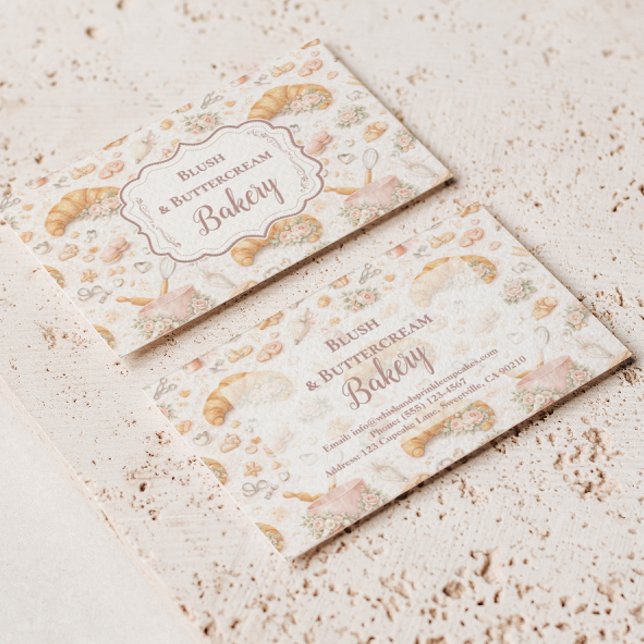 Romantic Blush Croissant Bakery Business Visitenkarte (Von Creator hochgeladen)