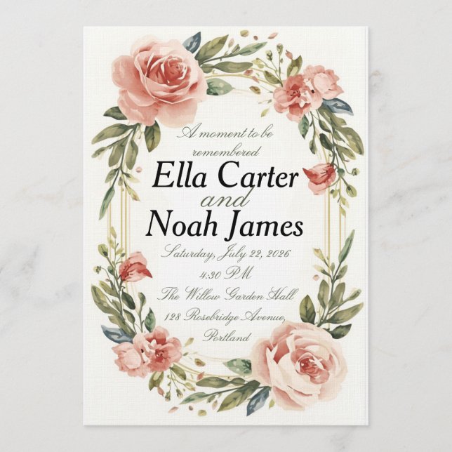 Romantic Blush Floral Wedding Invitation Einladung (Vorderseite)