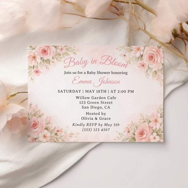 Romantic Blush Garden Baby in Bloom Invite Einladung (Von Creator hochgeladen)
