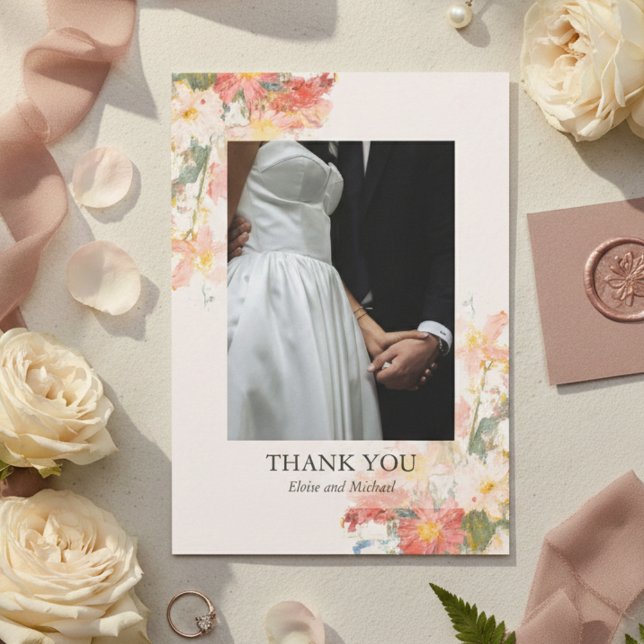 Romantic Blush Painted Floral Wedding Dankeskarte (Romantic Blush Painted Floral Wedding Thank You Card)