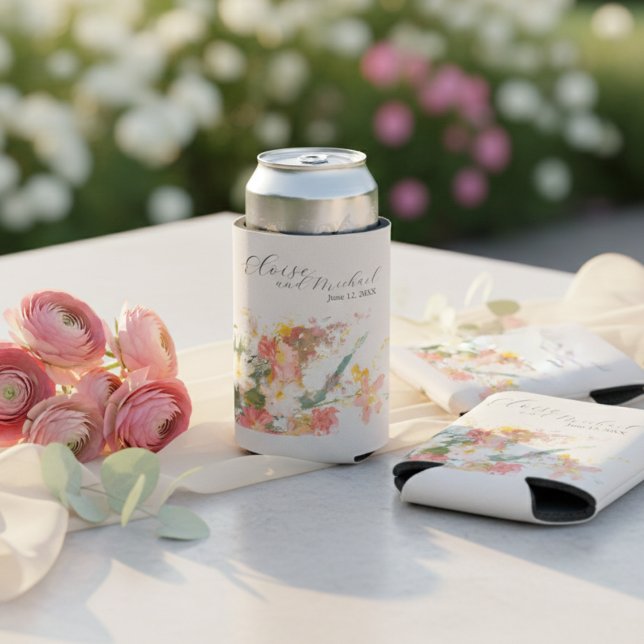 Romantic Blush Painted Floral Wedding Dosenkühler (Romantic Blush Painted Floral Wedding Can Cooler)