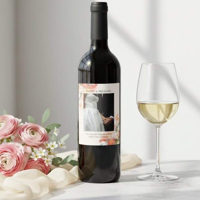 Romantic Blush Painted Floral Wedding Weinetikett (Romantic Blush Painted Floral Wedding Wine Label)
