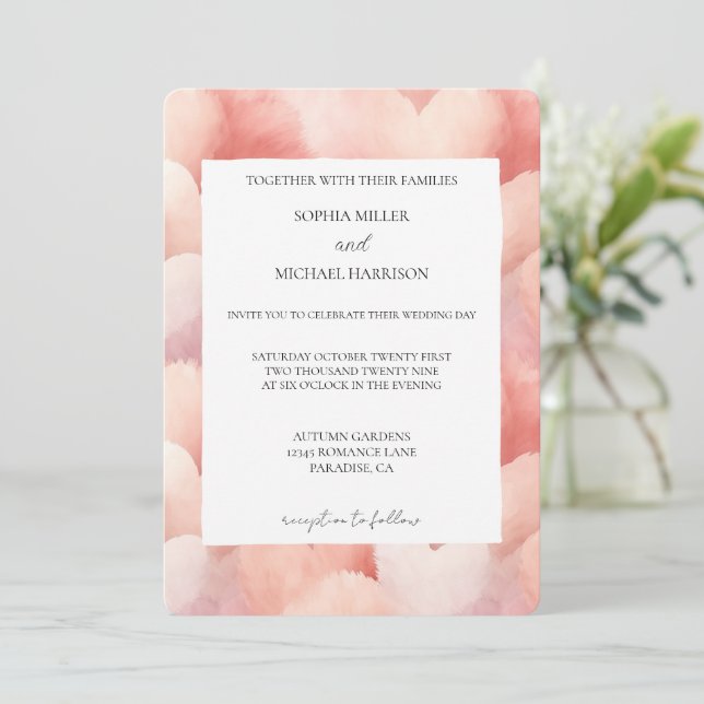 Romantic Blush Pink Hearts Wedding Einladung (Stehend Vorderseite)