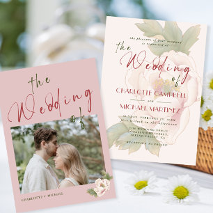 Romantic Blush Pink Peony Floral Photo Wedding Einladung