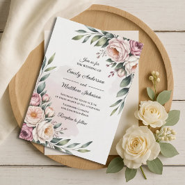 Romantic Blush Rose Garden Wedding Invitation