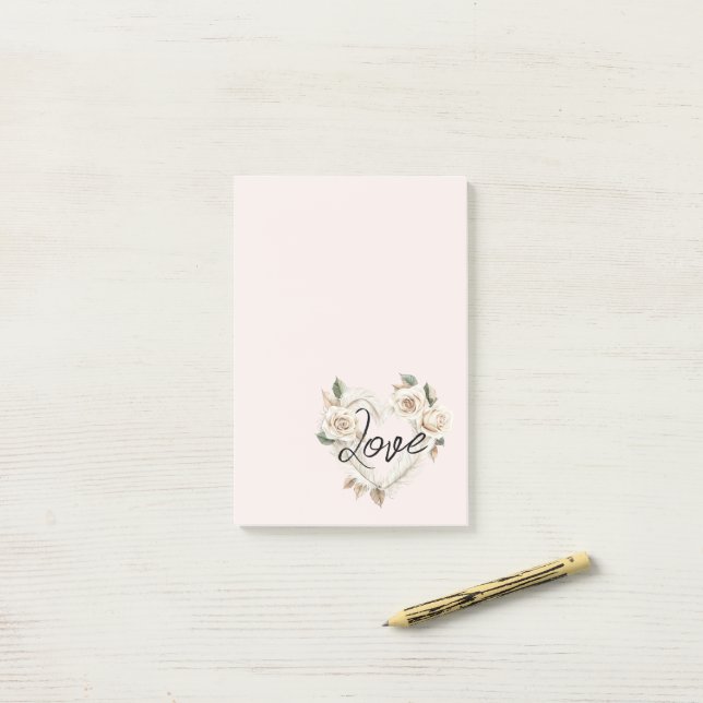 Romantic Blush Roses Feathers Heart Love Post-it Klebezettel (Auf Schreibtisch)