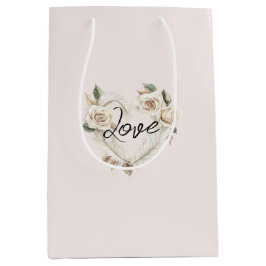 Romantic Blush Roses Feathers Heart Wedding Mittlere Geschenktüte