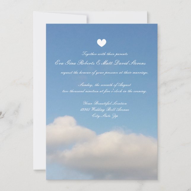 Romantic blye ciel blanc nuages blancs invitations (Devant)