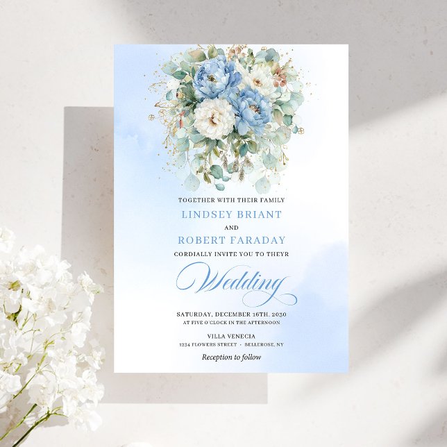 Romantic Bohemian Pastel Blue Peony Wedding Invite Einladung (Romantic Bohemian Pastel Blue Peony Wedding Invite)