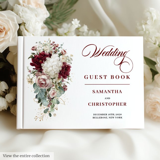Romantic Boho Burgundy White Wedding Guest Book Gästebuch (Romantic Boho Burgundy White Wedding Guest Book)