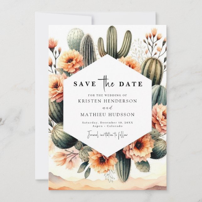 Romantic Boho Cactus Wedding Save The Date (Vorderseite)