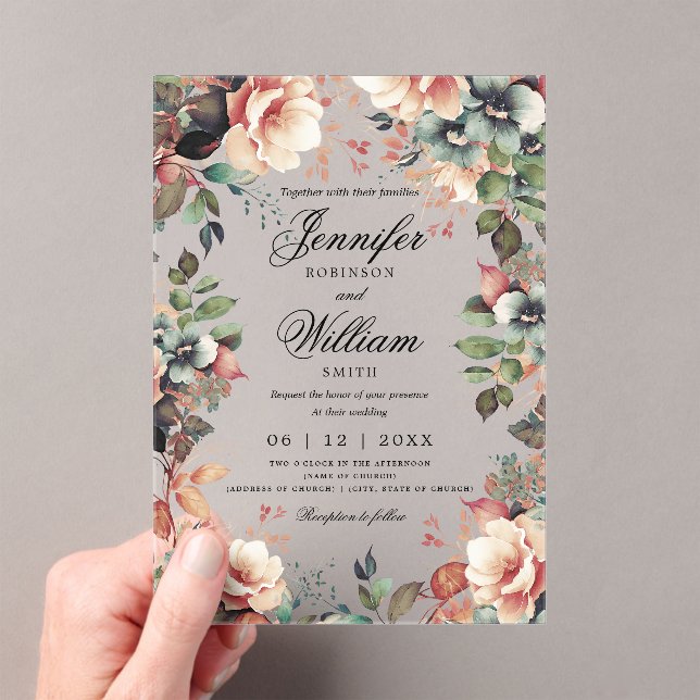 Romantic Boho Garden Floral Wedding Script Acryleinladungen (Insitu (Handheld))