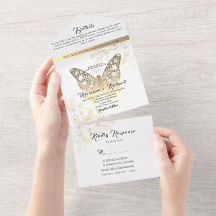 Romantic Boho Gold Wedding All In One Einladung