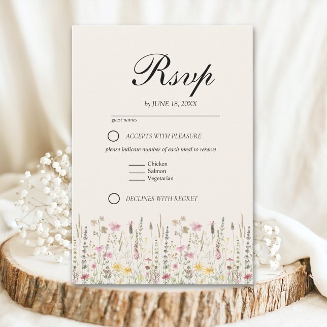 Romantic Boho Wedding with Wildflowers RSVP Karte (Von Creator hochgeladen)