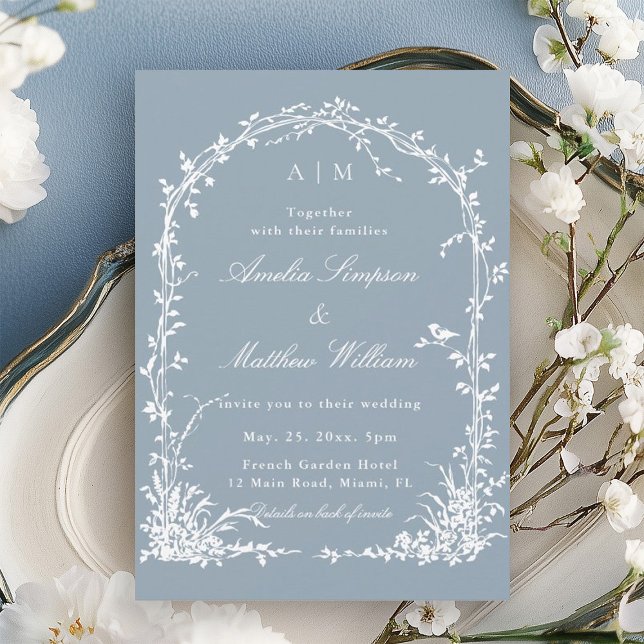 Romantic Botanical Arch Garden Dusty Blue Wedding  Einladung (Von Creator hochgeladen)