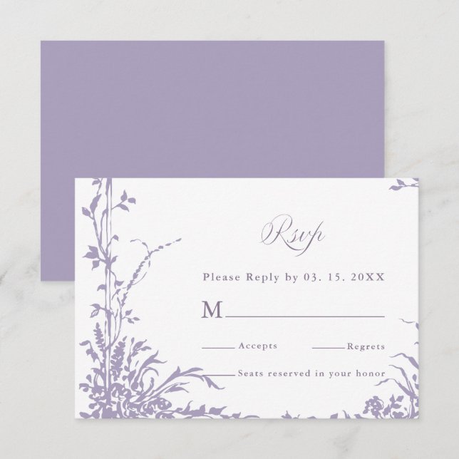 Romantic Botanical Arch Garden Lavender Wedding RSVP Karte (Vorne/Hinten)