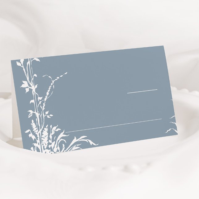Romantic Botanical Garden Dusty Blue Wedding Platzkarte (Von Creator hochgeladen)