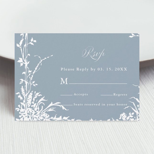 Romantic Botanical Garden Dusty Blue Wedding RSVP Karte (Von Creator hochgeladen)