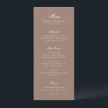 Romantic Brown Elegant Wedding Menükarte<br><div class="desc">This design is part of a romantic and elegant wedding invitation suite.</div>