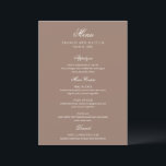 Romantic Brown Elegant Wedding Menükarte<br><div class="desc">This design is part of a romantic and elegant wedding invitation suite.</div>