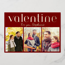 Romantic Burgundy 3 Photo Collage Valentine's Day Folien Feiertagskarte