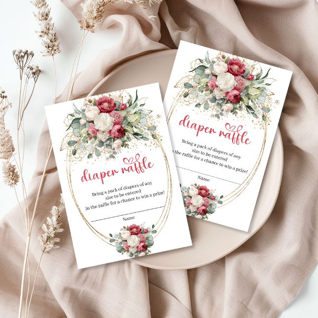 Romantic Burgundy Blush Greenery Diaper Raffle Begleitkarte (Romantic Burgundy Blush Greenery Diaper Raffle)