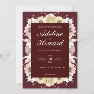 Romantic Burgundy Floral Wedding Invitation card