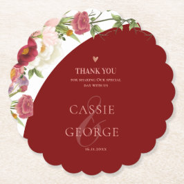 Romantic Burgundy Floral Wedding Thank You Message Untersetzer
