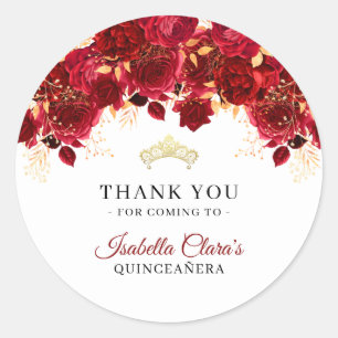 Romantic Burgundy Gold Quinceanera Vielen Dank Runder Aufkleber